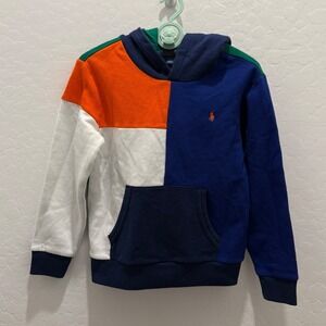 Polo Ralph Lauren Kids Colorblock Fleece Hoodie Blue Green Orange White Size 7